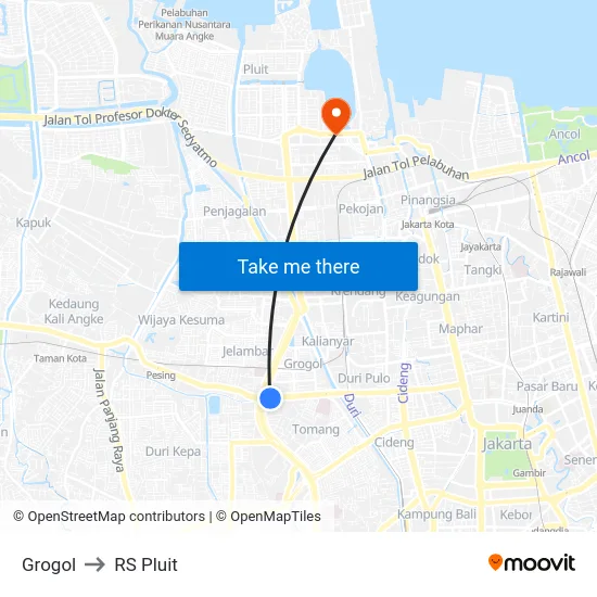 Grogol to RS Pluit map