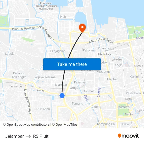 Jelambar to RS Pluit map