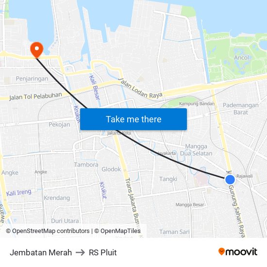 Jembatan Merah to RS Pluit map