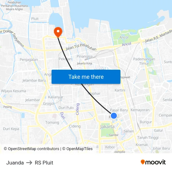 Juanda to RS Pluit map