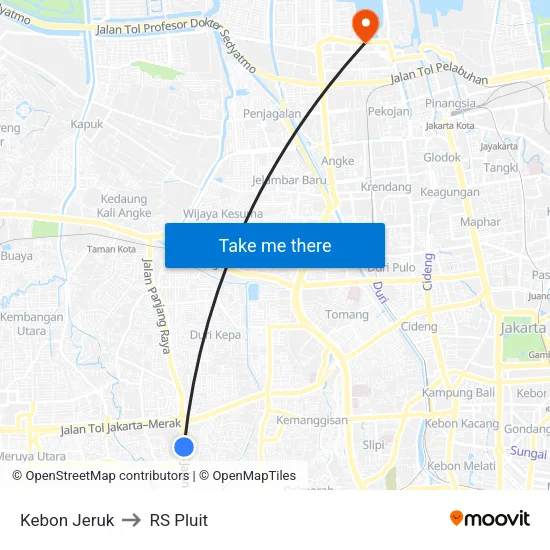 Kebon Jeruk to RS Pluit map
