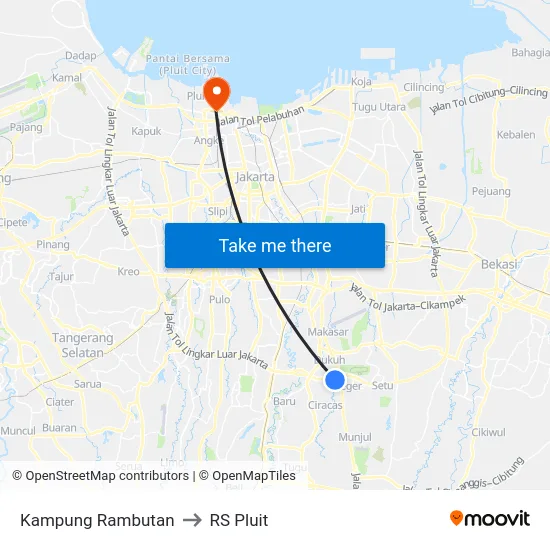 Kampung Rambutan to RS Pluit map