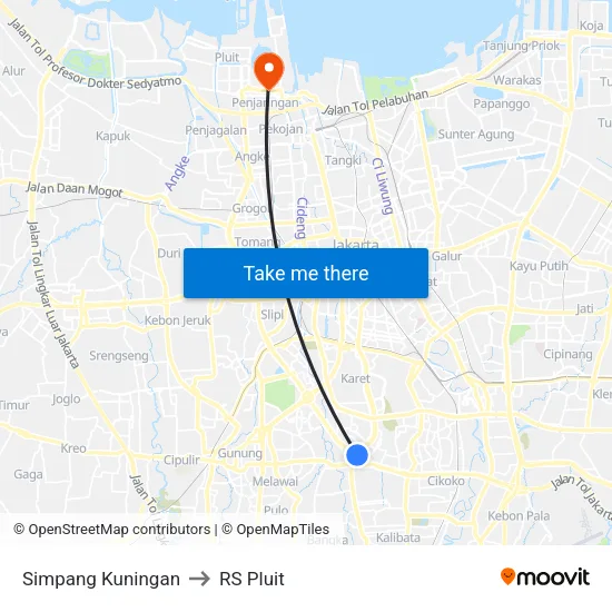 Simpang Kuningan to RS Pluit map