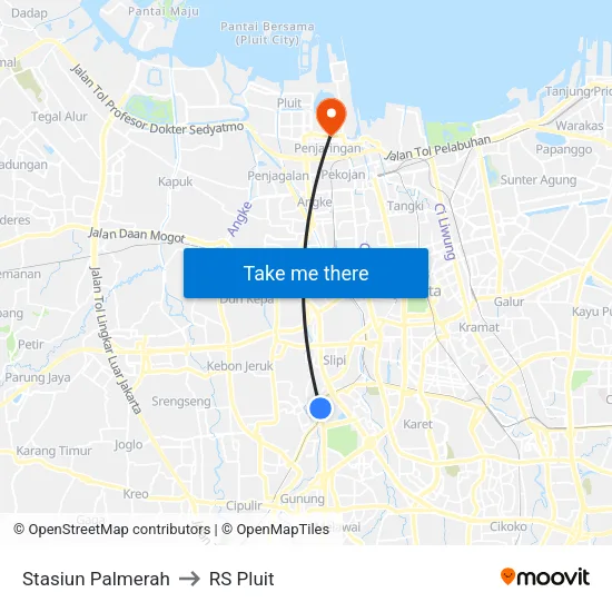 Stasiun Palmerah to RS Pluit map