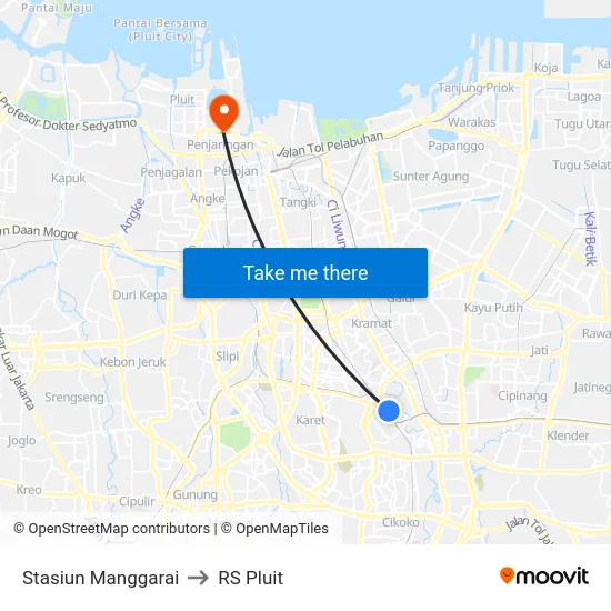Stasiun Manggarai to RS Pluit map