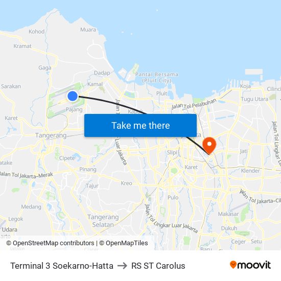 Terminal 3 Soekarno-Hatta to RS ST Carolus map