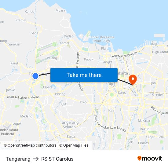 Tangerang to RS ST Carolus map