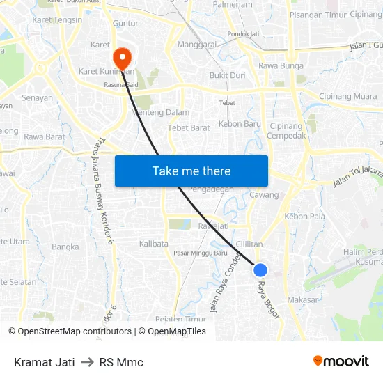Kramat Jati to RS Mmc map