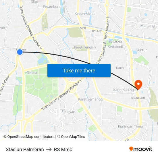 Stasiun Palmerah to RS Mmc map