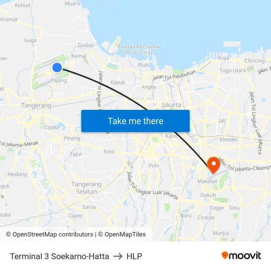 Terminal 3 Soekarno-Hatta to HLP map