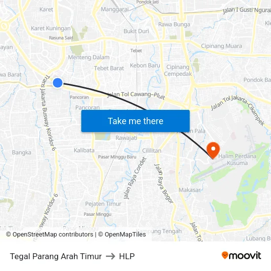 Tegal Parang Arah Timur to HLP map