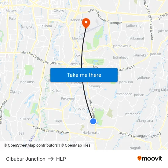 Cibubur Junction to HLP map