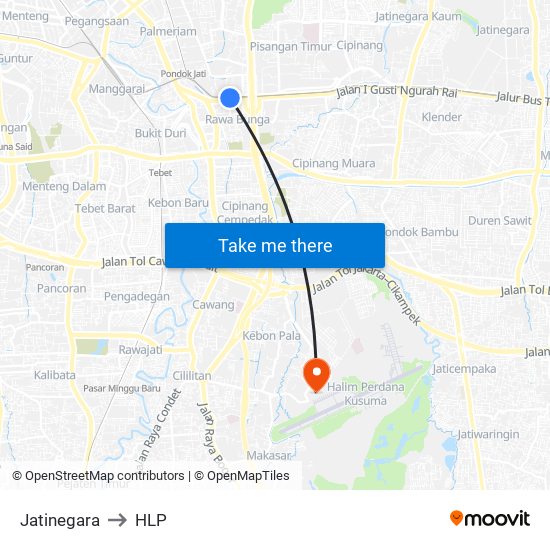 Jatinegara to HLP map