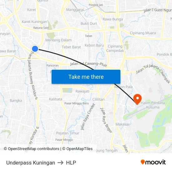 Underpass Kuningan to HLP map