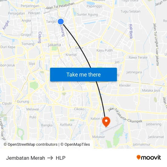 Jembatan Merah to HLP map