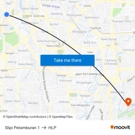 Slipi Petamburan 1 to HLP map