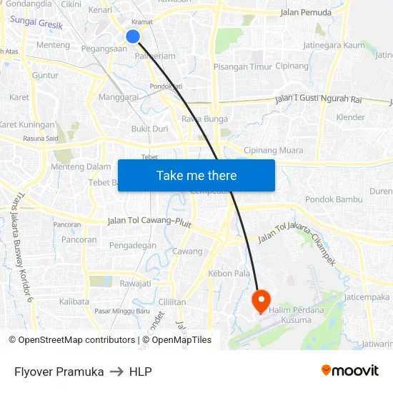 Flyover Pramuka to HLP map