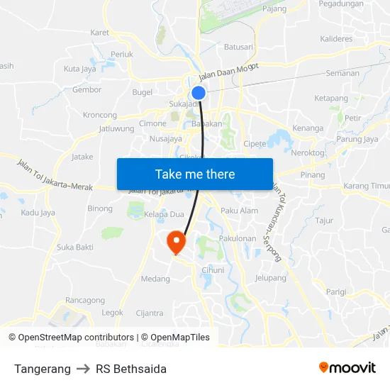 Tangerang to RS Bethsaida map