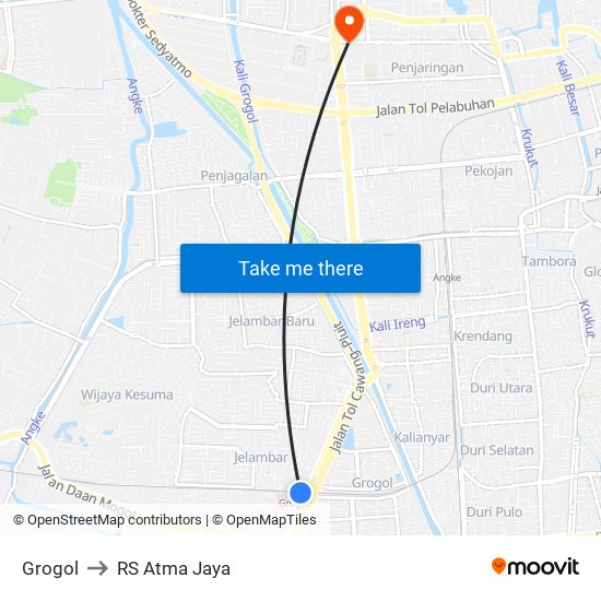 Grogol to RS Atma Jaya map