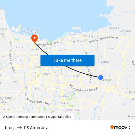 Kranji to RS Atma Jaya map