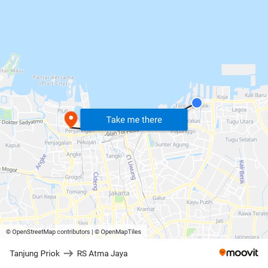 Tanjung Priok to RS Atma Jaya map