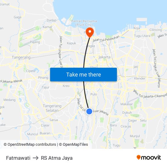 Fatmawati to RS Atma Jaya map