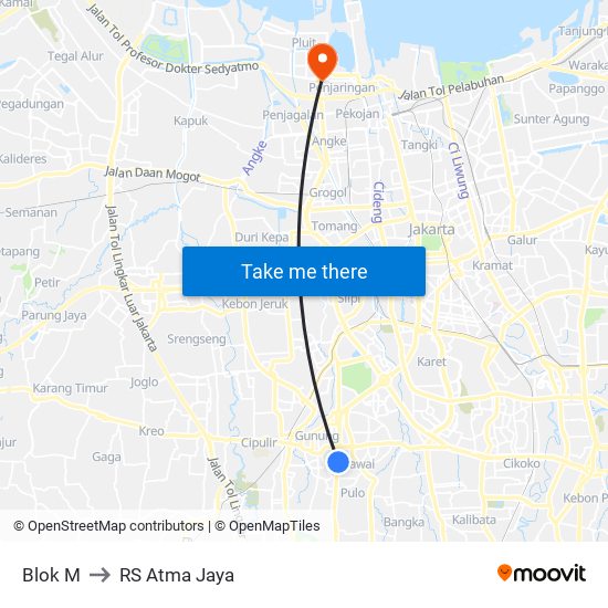 Blok M to RS Atma Jaya map