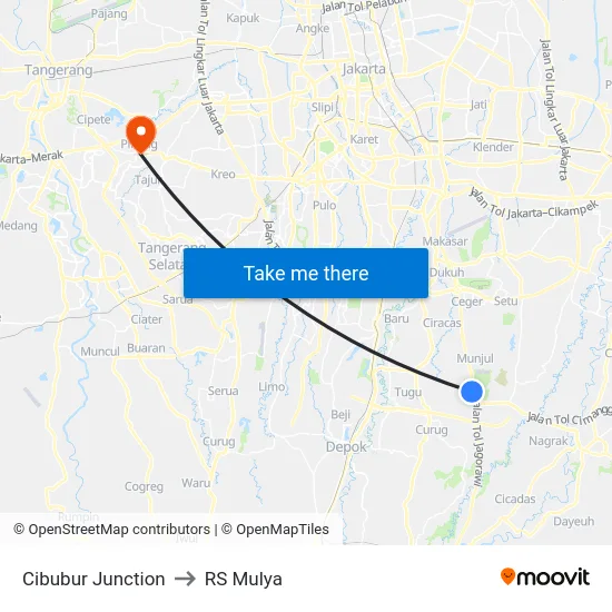 Cibubur Junction to RS Mulya map