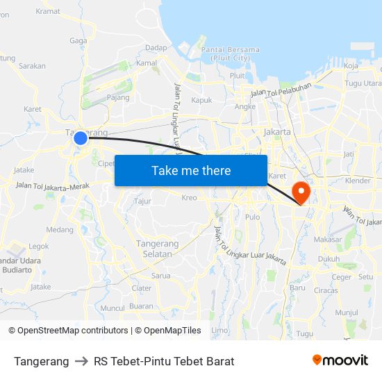 Tangerang to RS Tebet-Pintu Tebet Barat map