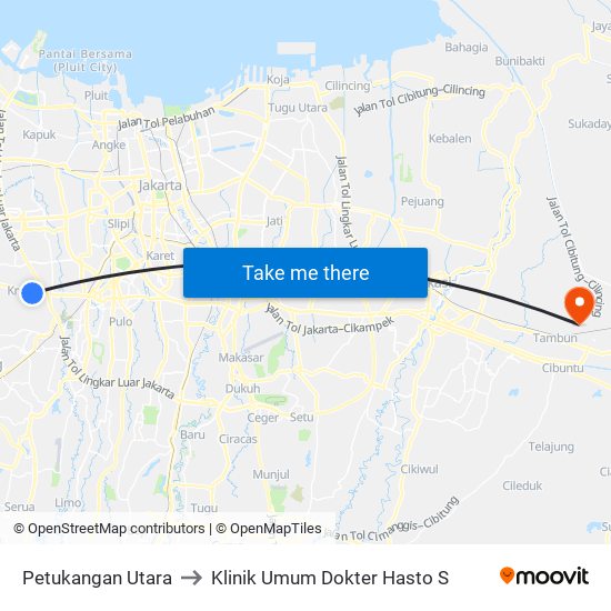 Petukangan Utara to Klinik Umum Dokter Hasto S map