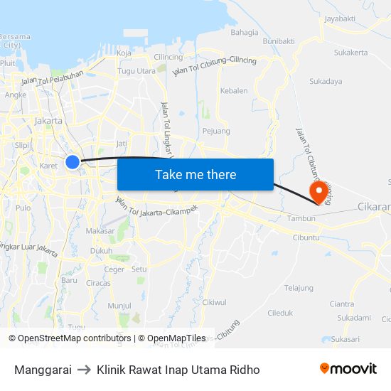 Manggarai to Klinik Rawat Inap Utama Ridho map