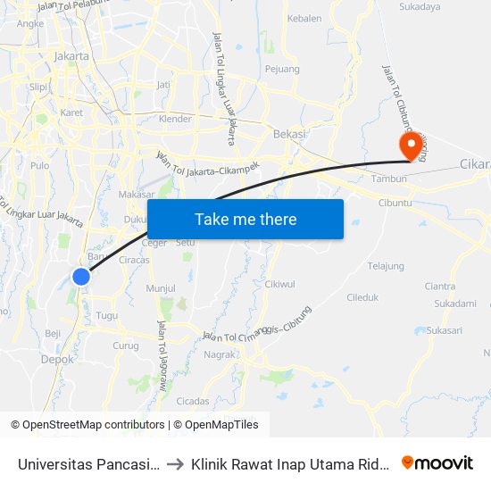Universitas Pancasila to Klinik Rawat Inap Utama Ridho map