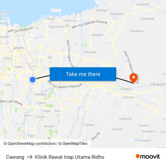 Cawang to Klinik Rawat Inap Utama Ridho map