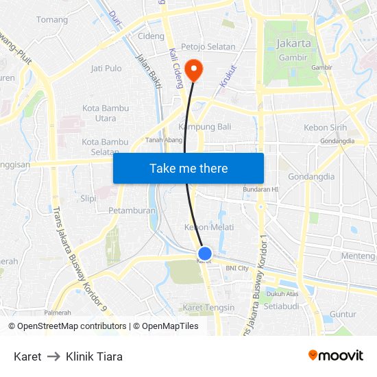 Karet to Klinik Tiara map