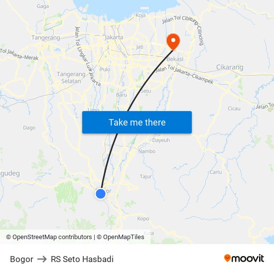 Bogor to RS Seto Hasbadi map