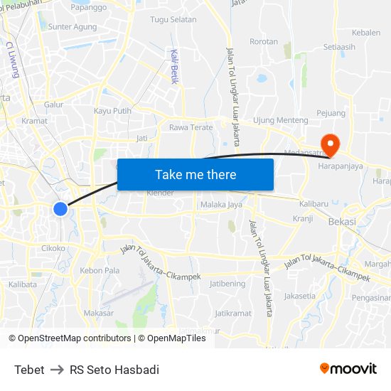 Tebet to RS Seto Hasbadi map