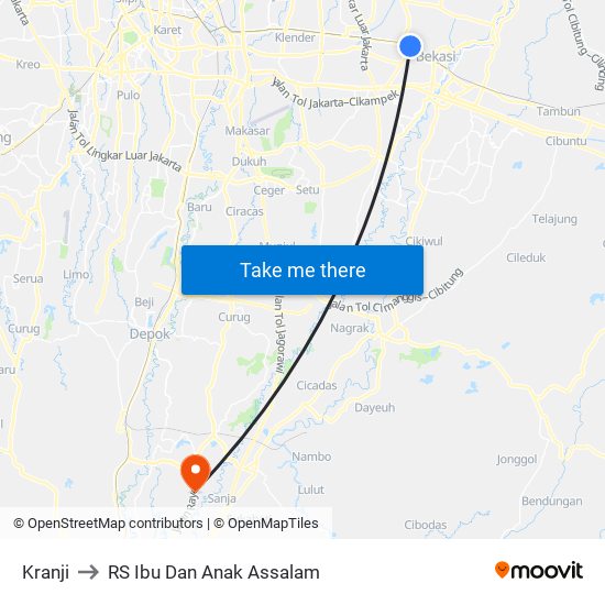 Kranji to RS Ibu Dan Anak Assalam map