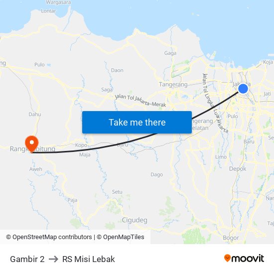 Gambir 2 to RS Misi Lebak map