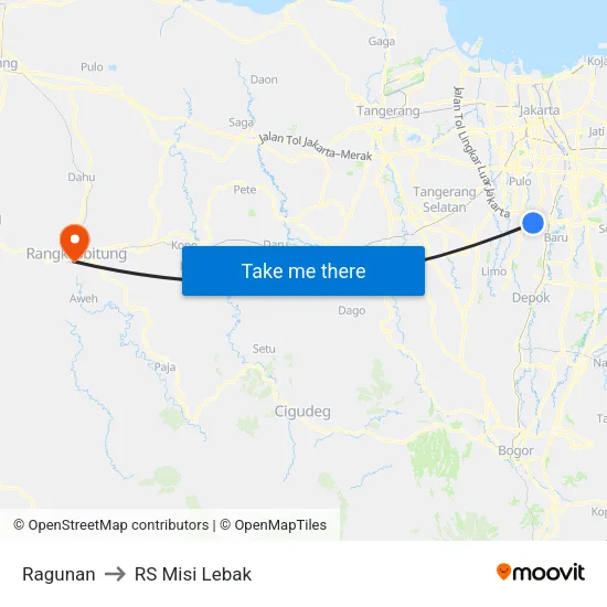 Ragunan to RS Misi Lebak map