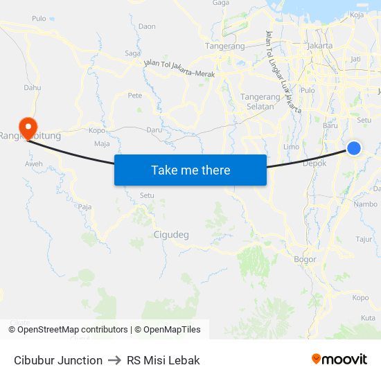 Cibubur Junction to RS Misi Lebak map