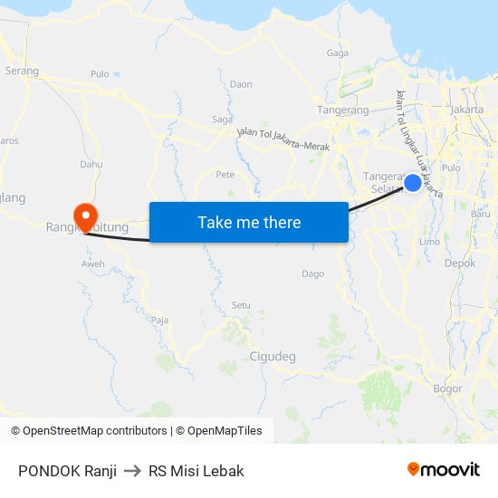 PONDOK Ranji to RS Misi Lebak map