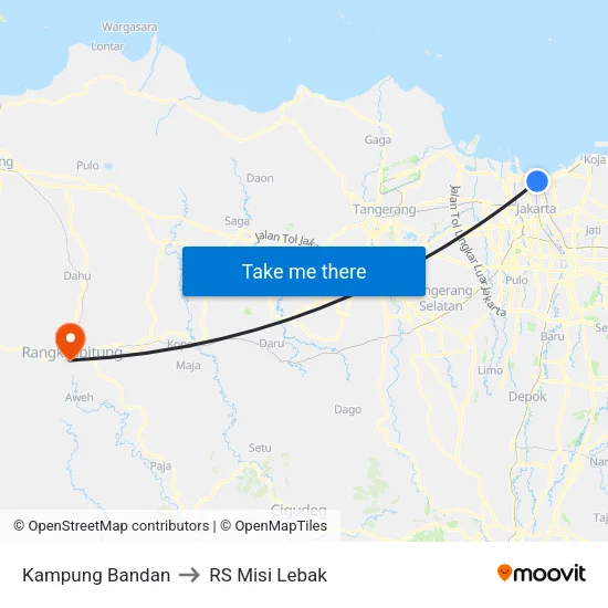 Kampung Bandan to RS Misi Lebak map