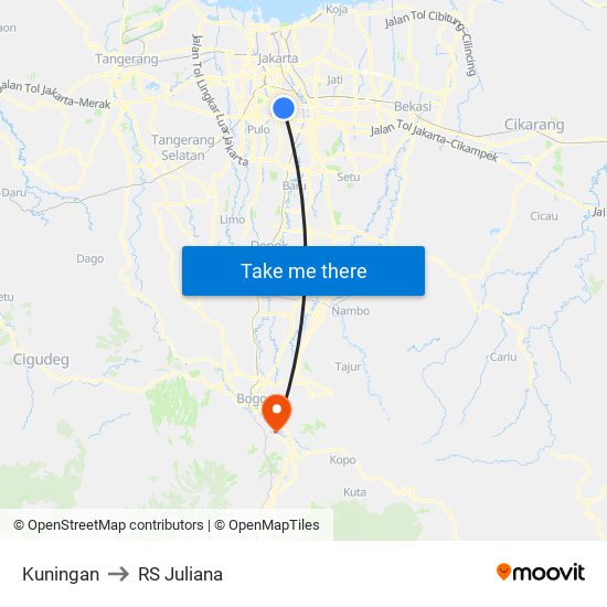 Kuningan to RS Juliana map