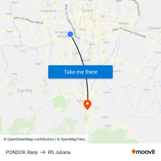 PONDOK Ranji to RS Juliana map