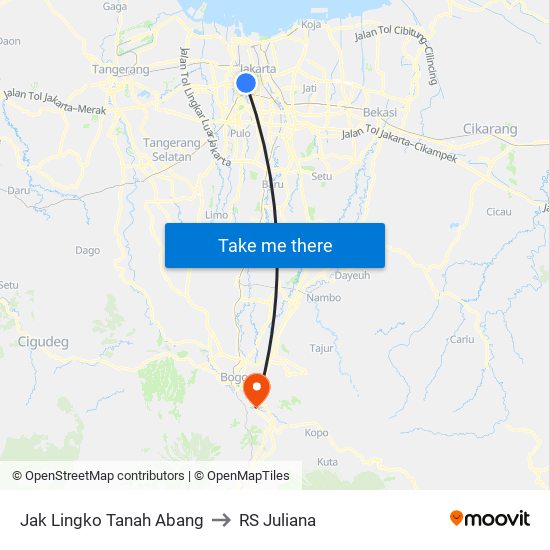 Jak Lingko Tanah Abang to RS Juliana map