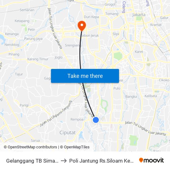 Gelanggang TB Simatupang to Poli Jantung Rs.Siloam Kebon Jeruk map