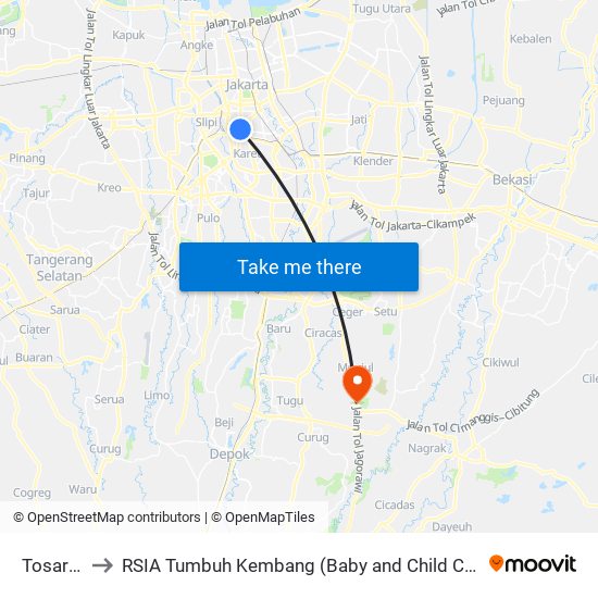 Tosari 2 to RSIA Tumbuh Kembang (Baby and Child Clinic) map