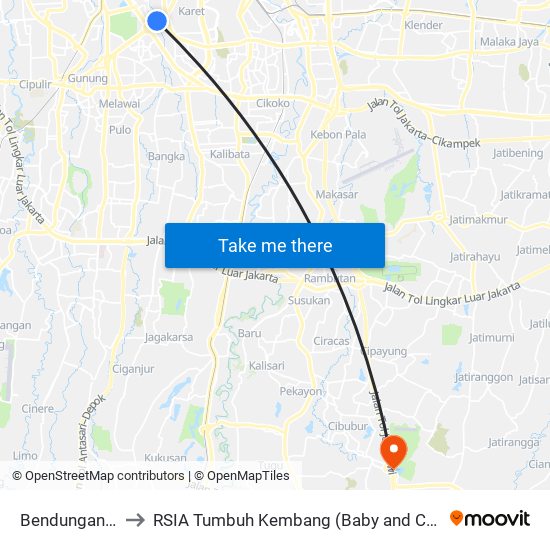 Bendungan Hilir to RSIA Tumbuh Kembang (Baby and Child Clinic) map