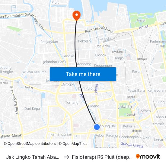 Jak Lingko Tanah Abang to Fisioterapi RS Pluit (deeps) map