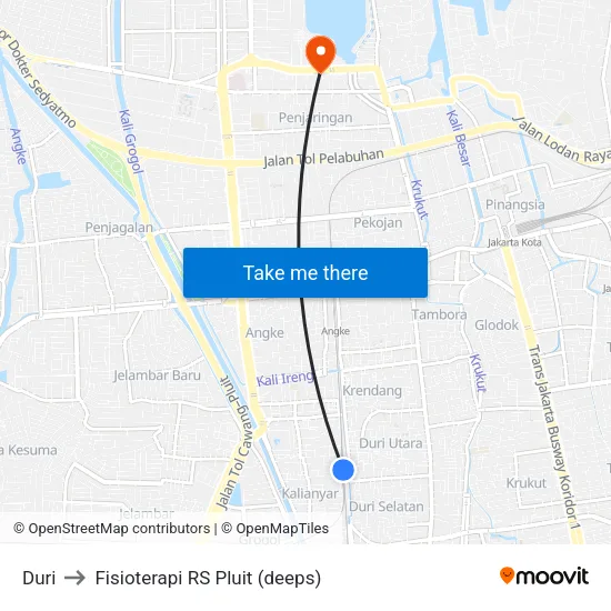 Duri to Fisioterapi RS Pluit (deeps) map